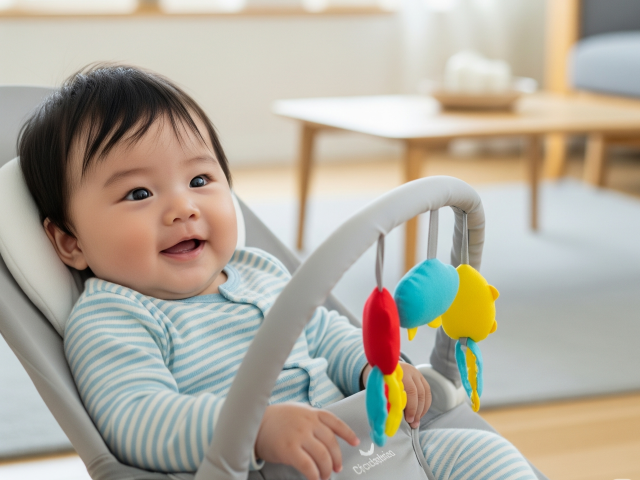 育児グッズで遊ぶ赤ちゃん