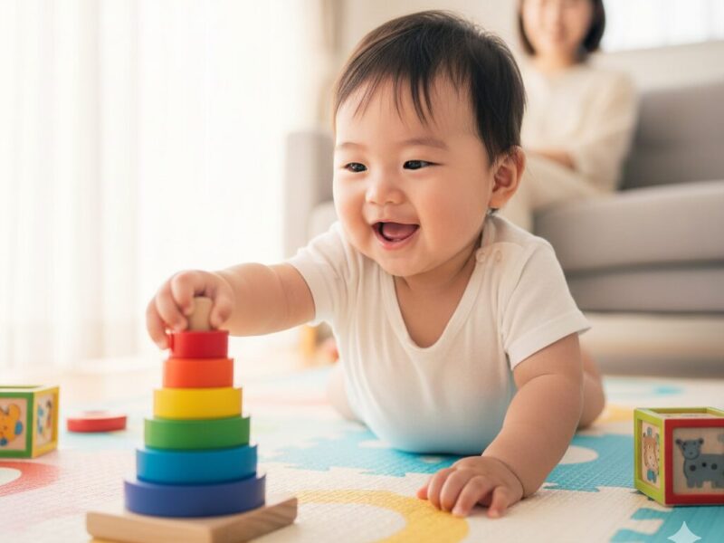 うつ伏せで遊ぶ赤ちゃん