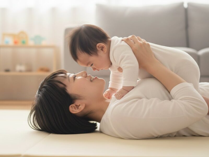 ママとうつ伏せ